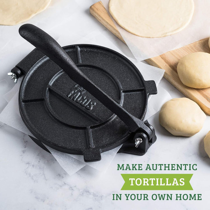 Chef Tacos Authentische Gusseisen-Tortilla-Presse, 20 Zentimeter, vorgewürzter Mais- oder Mehl-Torti