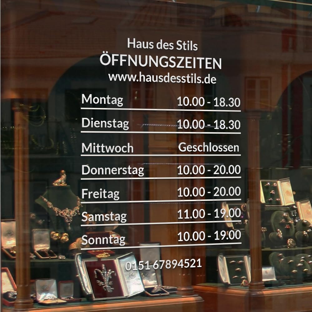 UTTSCHEID Aufkleber für Stundenpläne im Schaufenster, personalisierbar (Design 2), Design 2