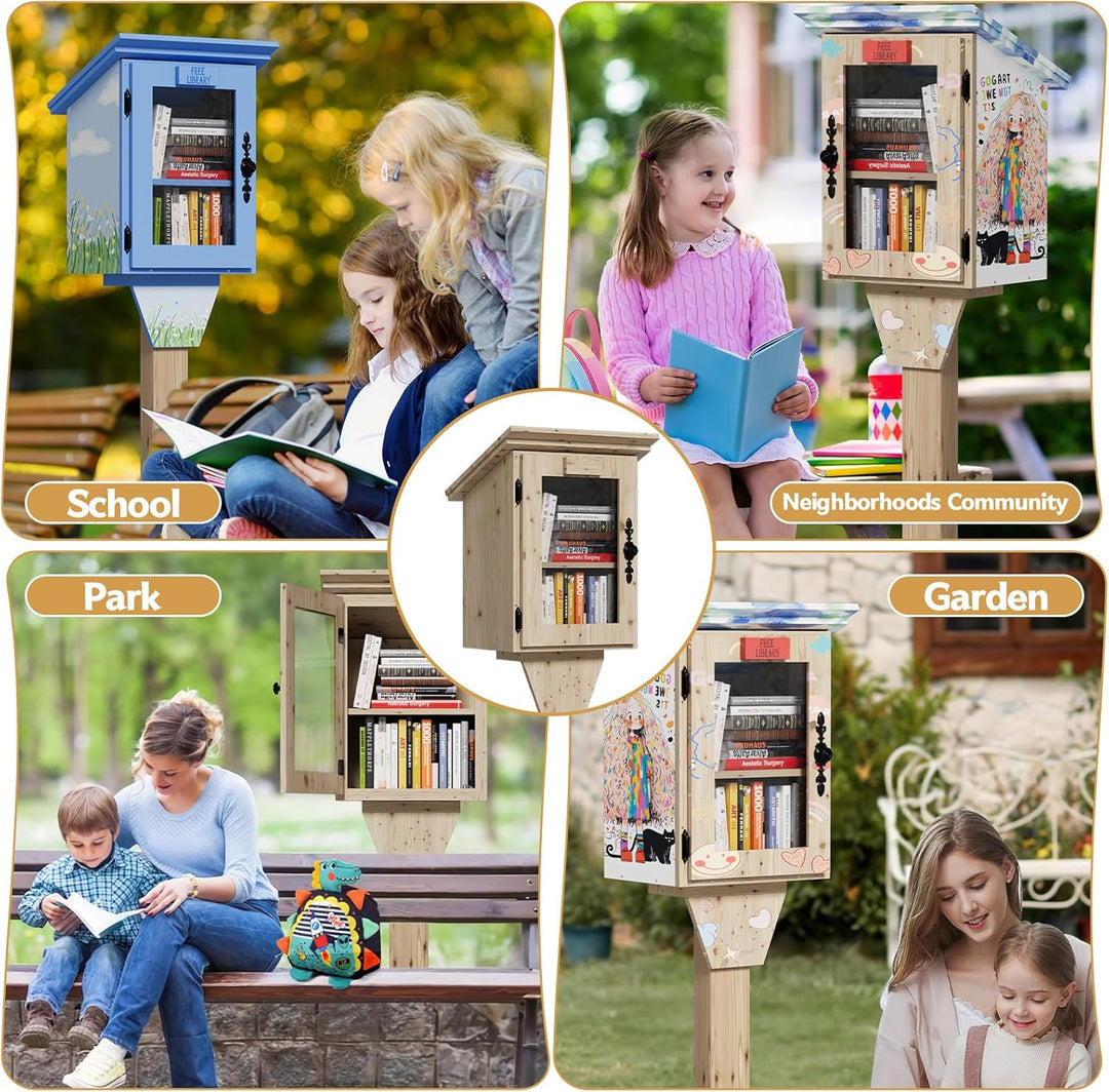 MSFE Kinderregal Bücherregal, Doppelte Kleine Bibliothek Box für Draussen mit Regal, Hängeregal DIY-