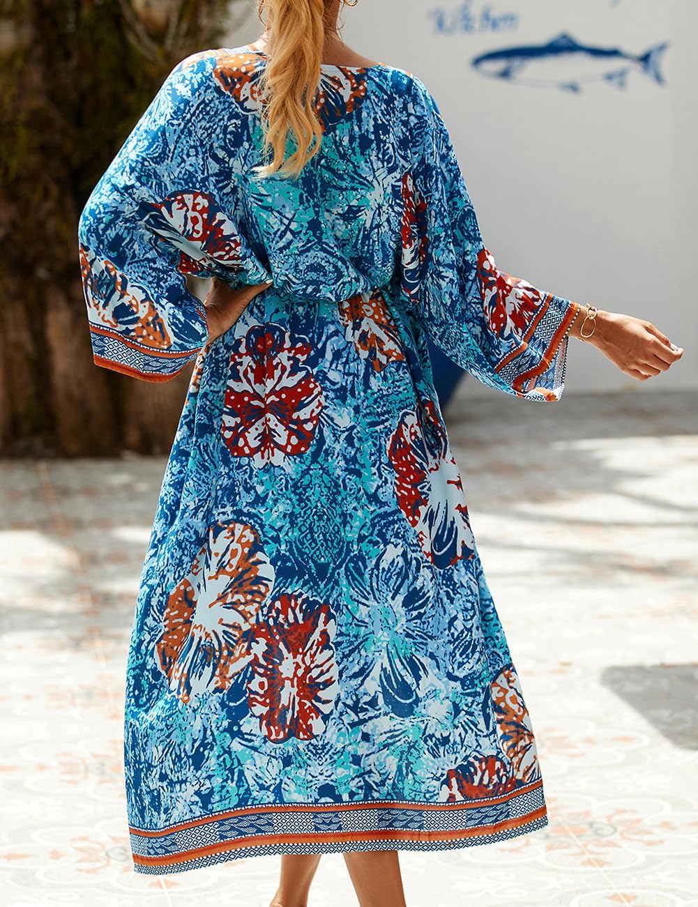 Bsubseach Damen Chiffon/Rayon Beach Blusen Kimono Cardigan Long Bikini Cover Up Einheitsgrösse B-bla