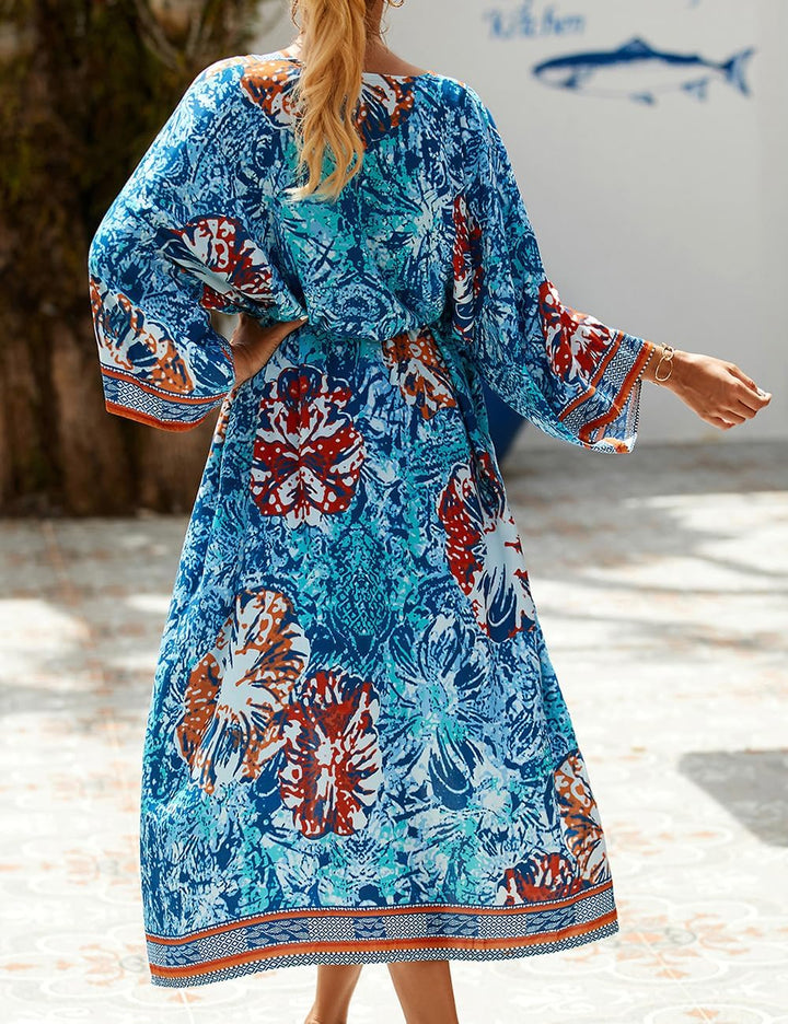 Bsubseach Damen Chiffon/Rayon Beach Blusen Kimono Cardigan Long Bikini Cover Up Einheitsgrösse B-bla