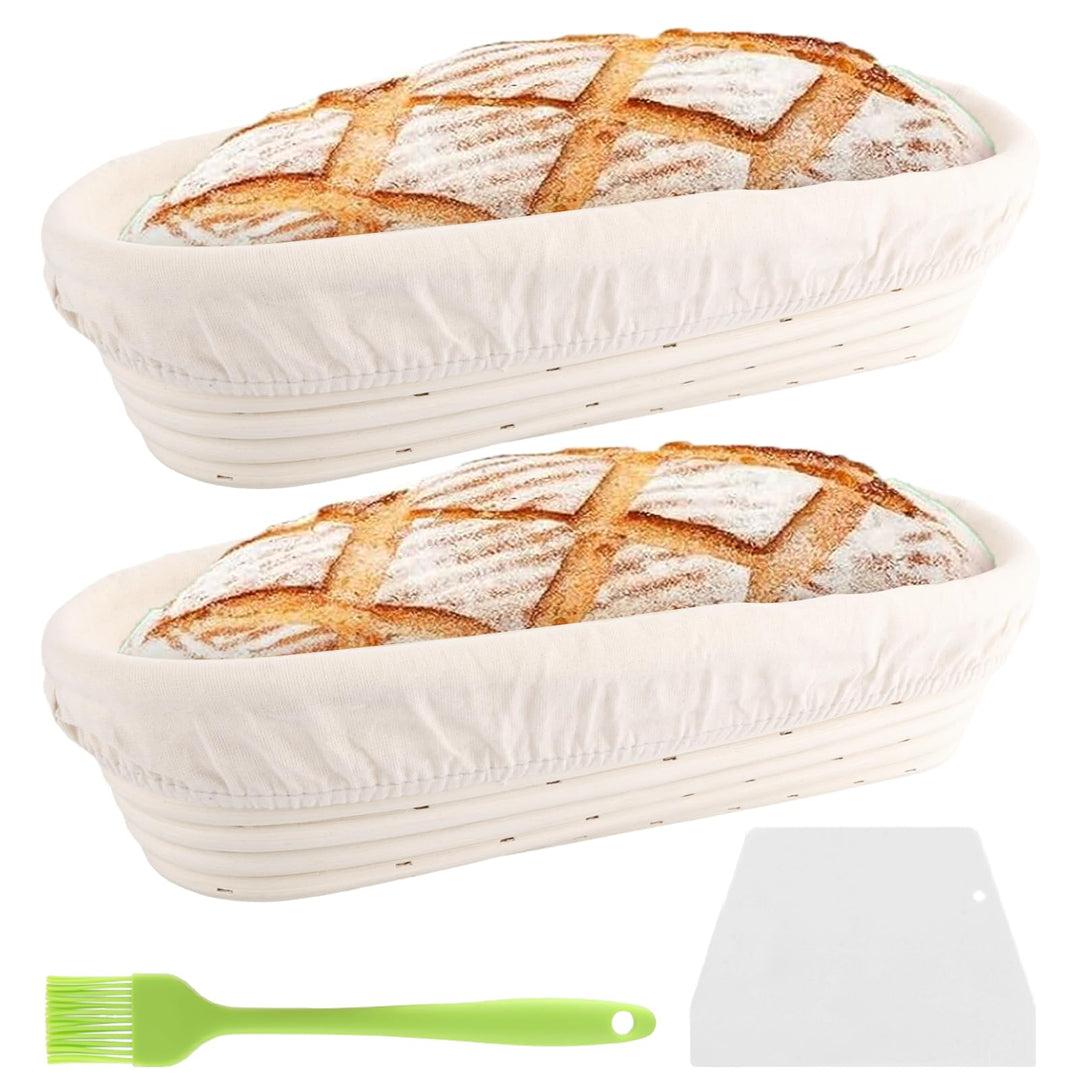 2 Stück Gärkorb Oval 35 cm, Gärkörbchen für Brot, Gärkorb Rattan Oval mit Kunststoffspachtel und Sil