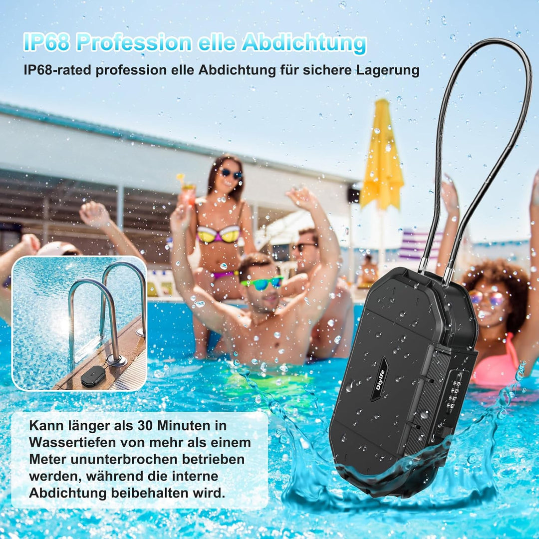 [IP68 Wasserdicht]Diyife Tragbarer Tresor, Mini Tresor, 4 Stellig Zahlencode, Abnehmbare Kabel, Dopp