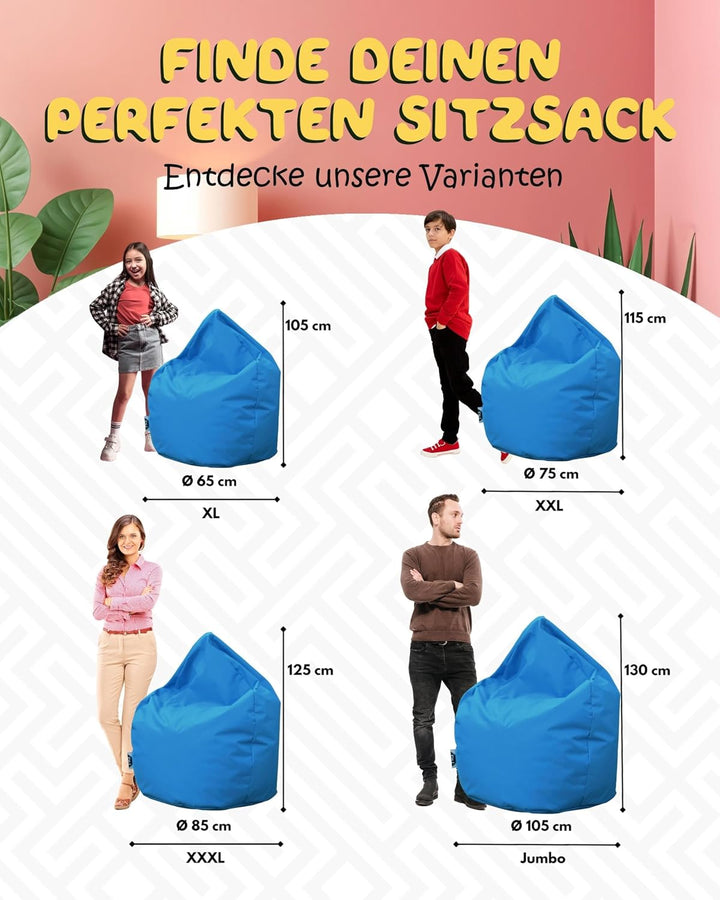 PATCH HOME Patchhome Sitzsack Tropfenform mit Reissverschluss Nachfüllbar - für In &amp; Outdoor - mit S