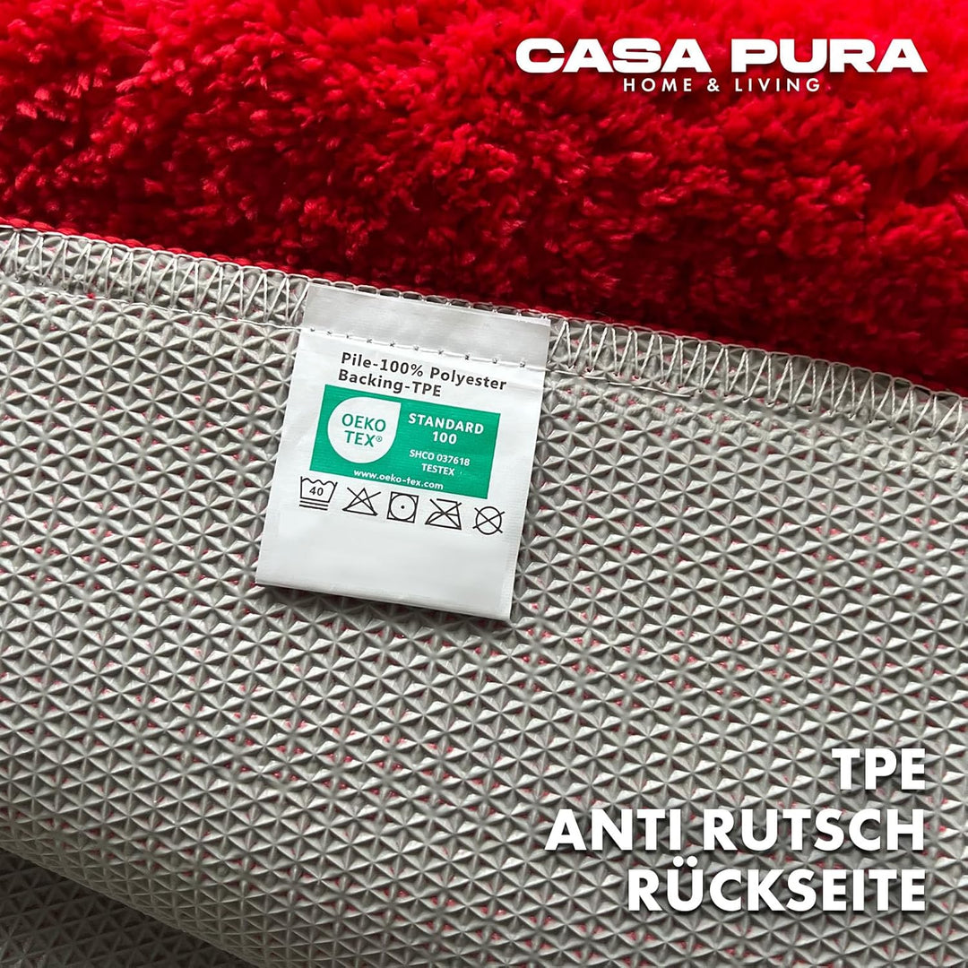 casa pura Badematte rot weicher, Flauschiger Badezimmerteppich in Shaggy Optik, Badvorleger rutschfe
