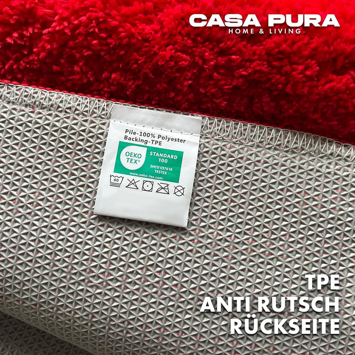 casa pura Badematte rot weicher, Flauschiger Badezimmerteppich in Shaggy Optik, Badvorleger rutschfe