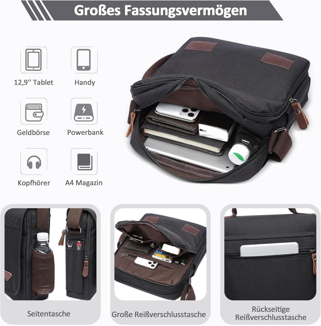 Mode Umhängetasche Herren Schultertasche Elegante Schultertaschen für 12.9 Zoll Laptop Kuriertasche