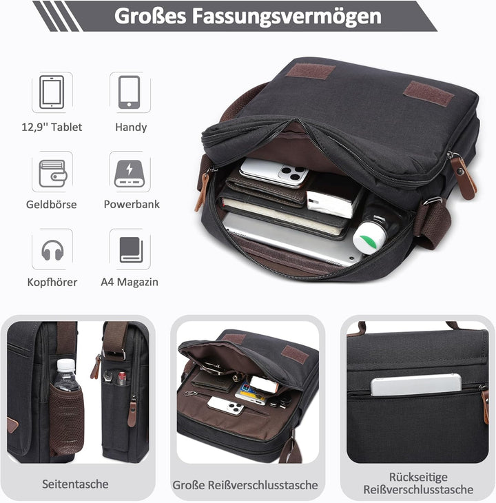 Mode Umhängetasche Herren Schultertasche Elegante Schultertaschen für 12.9 Zoll Laptop Kuriertasche