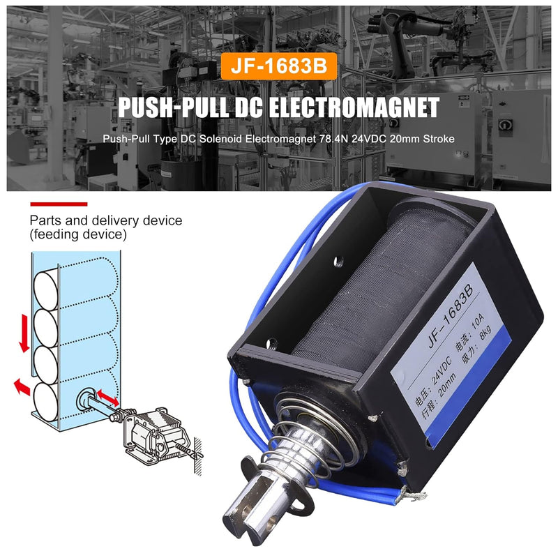 DC-Magnet-Elektromagnet, JF-1683B Push-Pull-Typ DC-Magnet-Elektromagnet 78,4 N 24 V DC 20 mm Hub