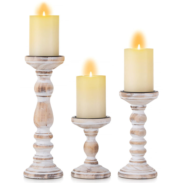 Romadedi Kerzenhalter Stumpenkerzen Holz Kerzenständer : 3er Set Kerzen Ständer Landhausstil Shabby