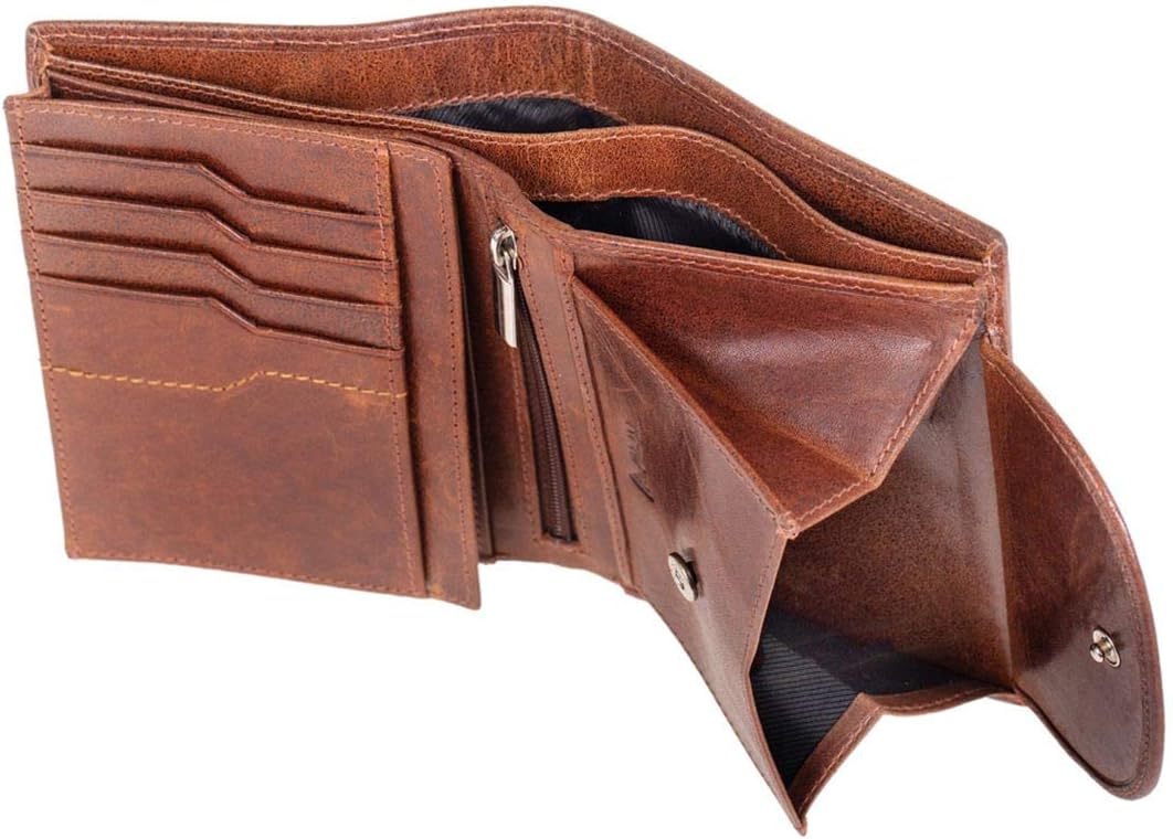 MIKA 42221 - Geldbörse aus Echt Leder, Portemonnaie im Hochformat, Geldbeutel mit RFID Schutz, 8 Kar