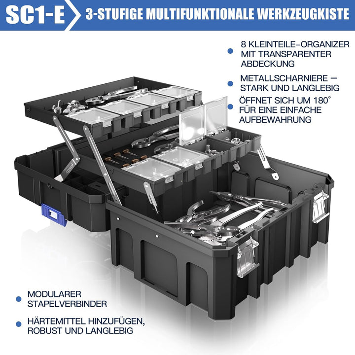 5-Lagiger Werkzeugkoffer Leer mit Rollen,Modularer,Stapelbarer Werkzeugkiste,Tragbarer Werkzeugkaste