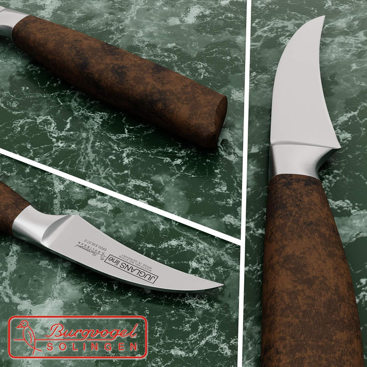 Burgvogel Solingen Juglans Line Küchenmesser Walnussholz 7 cm, rostfrei, Officemesser scharf geschmi