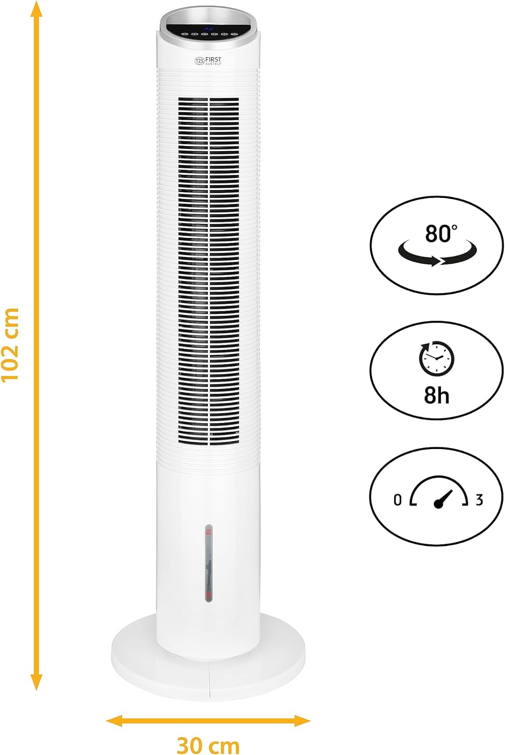 TZS Turmventilator mit Wasserkühlung & Fernbedienung - 102 cm grosser & sehr leiser Luftkühler - 80°