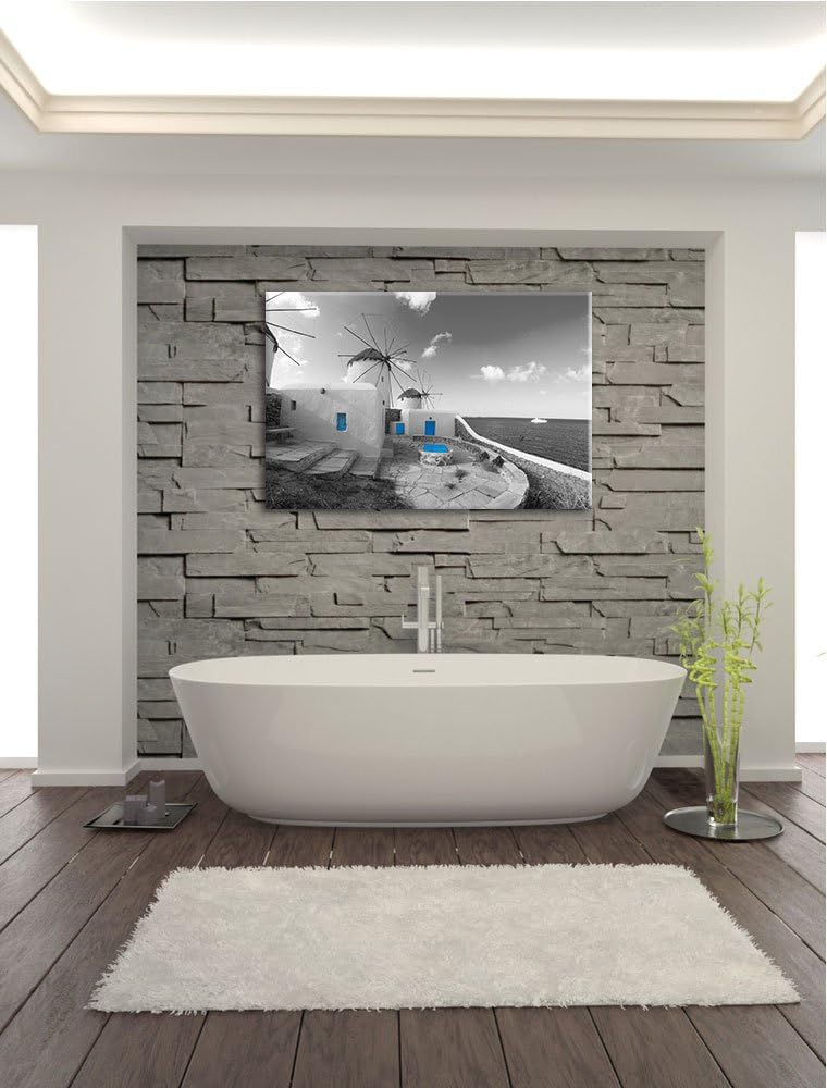 süsse Windmühlen im Mittelmeer schwarz/weiss Format: 100x70 auf Leinwand, XXL riesige Bilder fertig