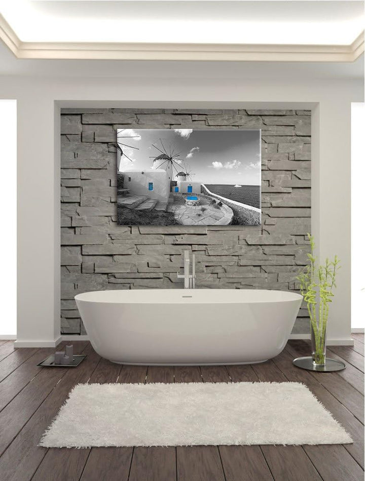 süsse Windmühlen im Mittelmeer schwarz/weiss Format: 100x70 auf Leinwand, XXL riesige Bilder fertig