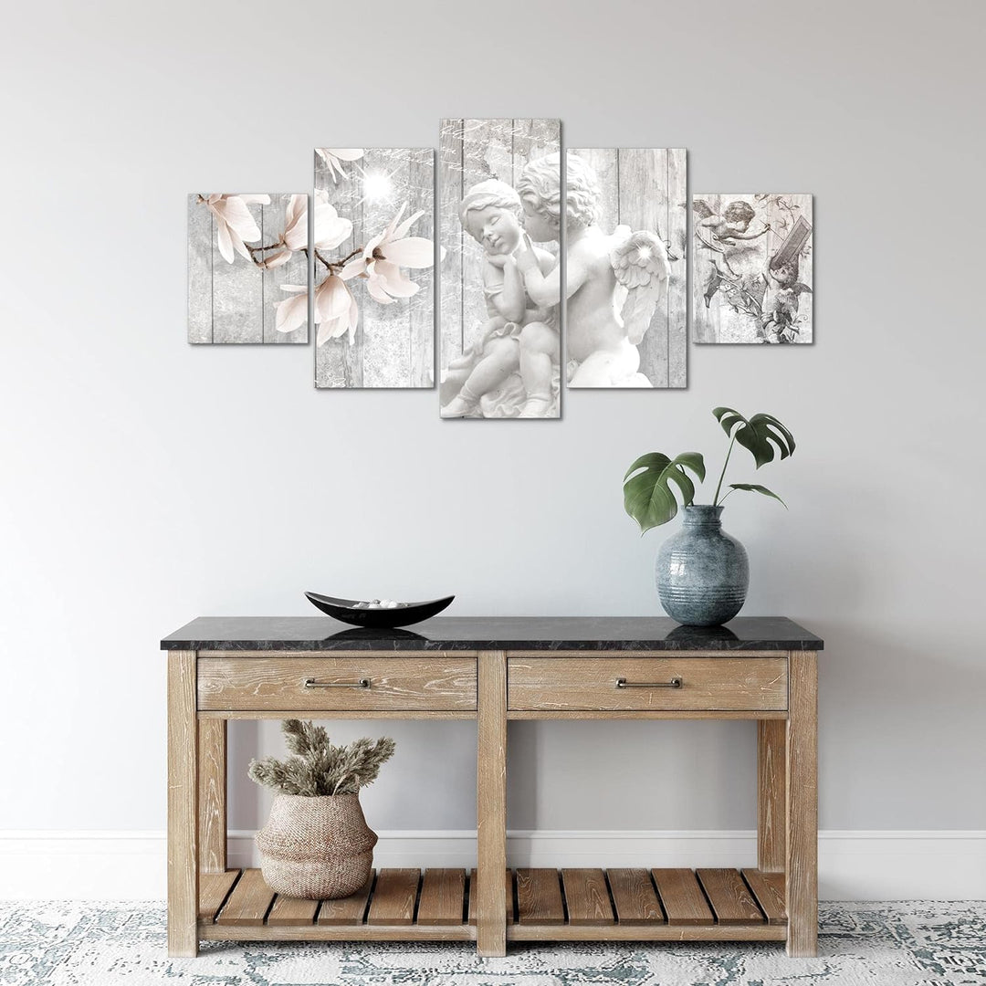 Runa Art Wandbilder Engel Blumen 5 Teilig Bild auf Vlies Leinwand Deko Wohnzimmer Essen Rot 005952c