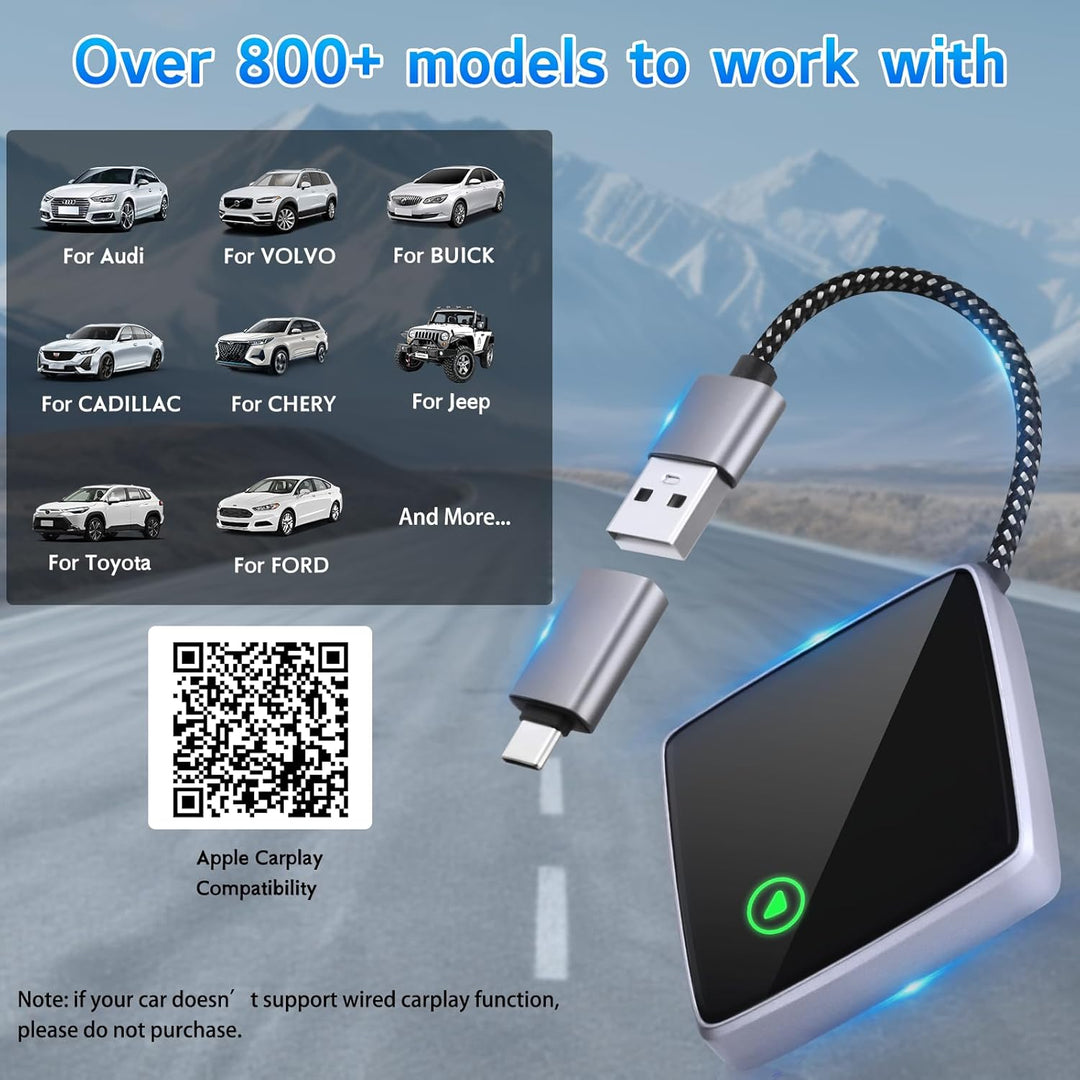 Wireless CarPlay Adapter für iPhone,Mini Carplay Adapter von Wired & auf Wireless,USB C/A Plug und P