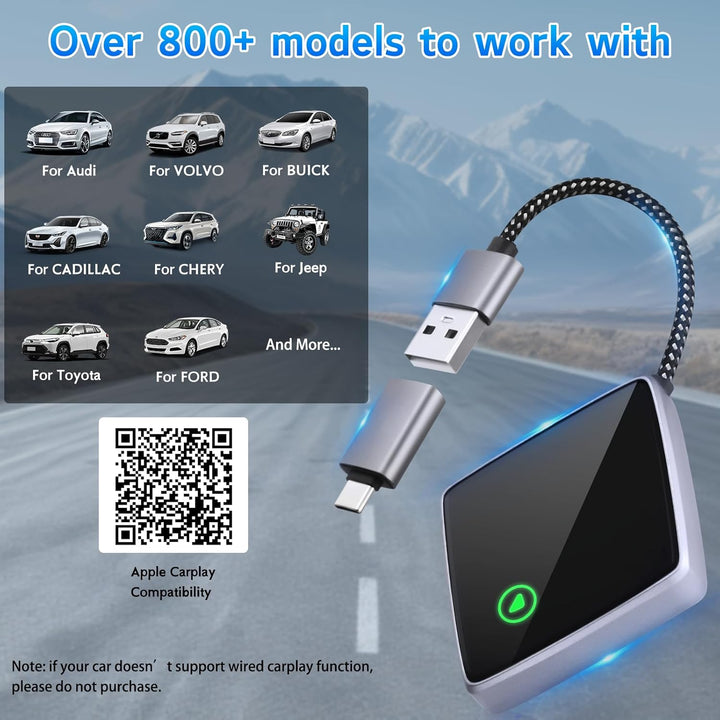 Wireless CarPlay Adapter für iPhone,Mini Carplay Adapter von Wired & auf Wireless,USB C/A Plug und P