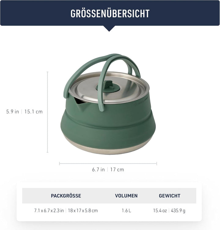 Sea to Summit - Detour Kettle 1,6L - Zusammenfaltbarer Campingkessel - 2 Personen - Platzsparender W