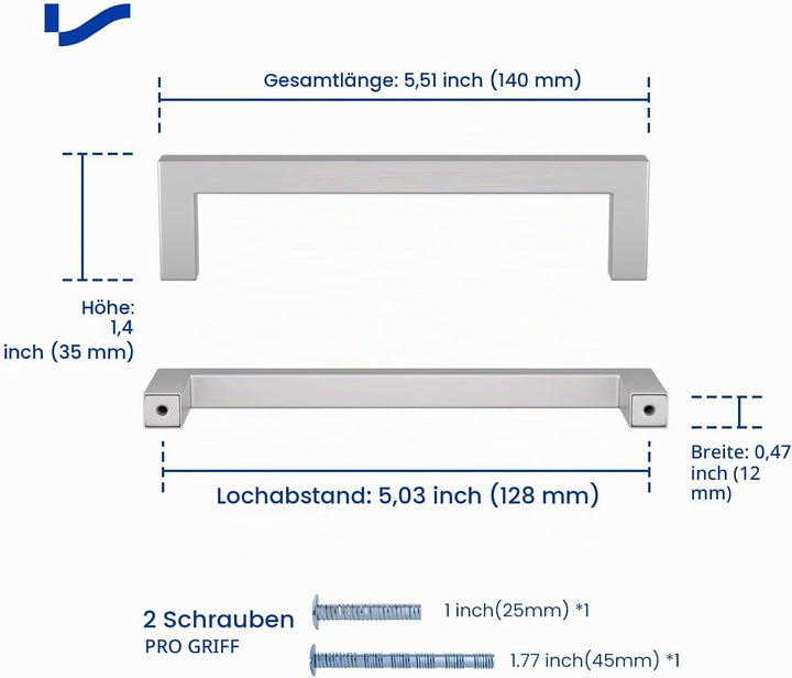 LONTAN 20 Stück Schrankgriffe Edelstahl Griffe für Küchenschränke 128mm lochabstand Möbelgriffe Küch