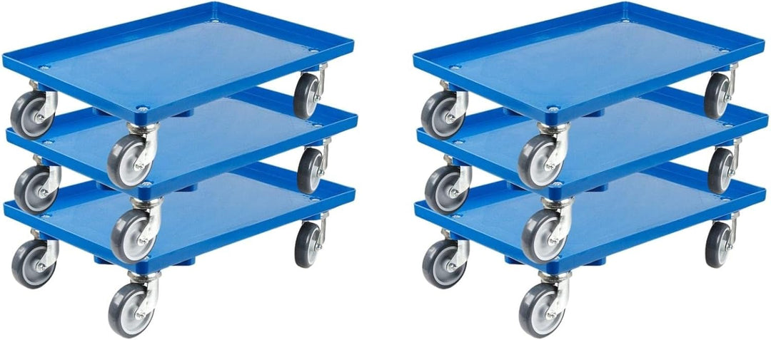 SparSet 6X Transportroller für Euroboxen 60x40cm mit Gummiräder blau | Geschlossenes Deck | 4 Lenkro