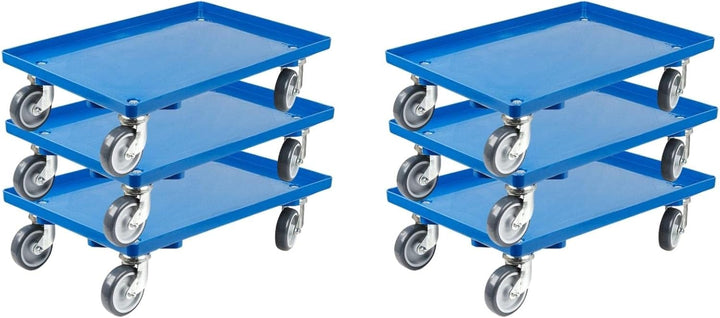SparSet 6X Transportroller für Euroboxen 60x40cm mit Gummiräder blau | Geschlossenes Deck | 4 Lenkro