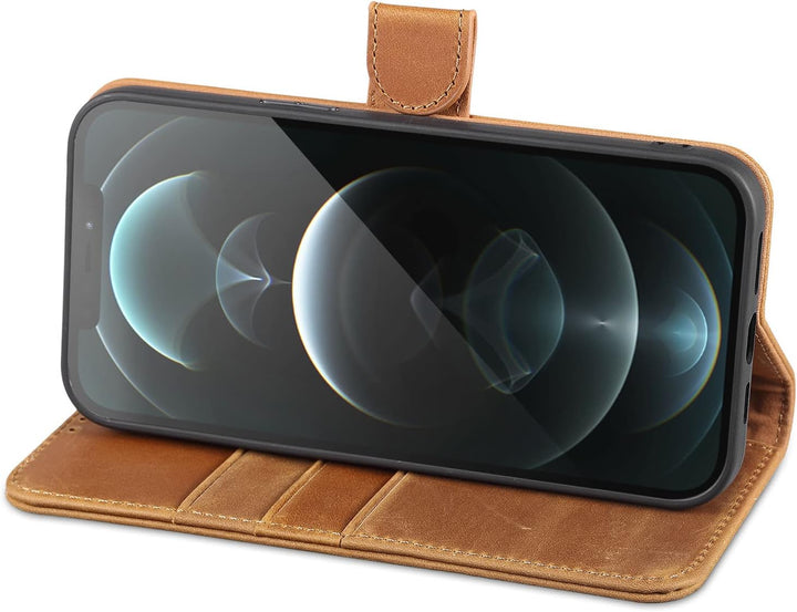 LENSUN Echtleder Hülle für iPhone 12 Pro Max, Handyhülle [Echtes Leder][Magnetverschluss][RFID Schut