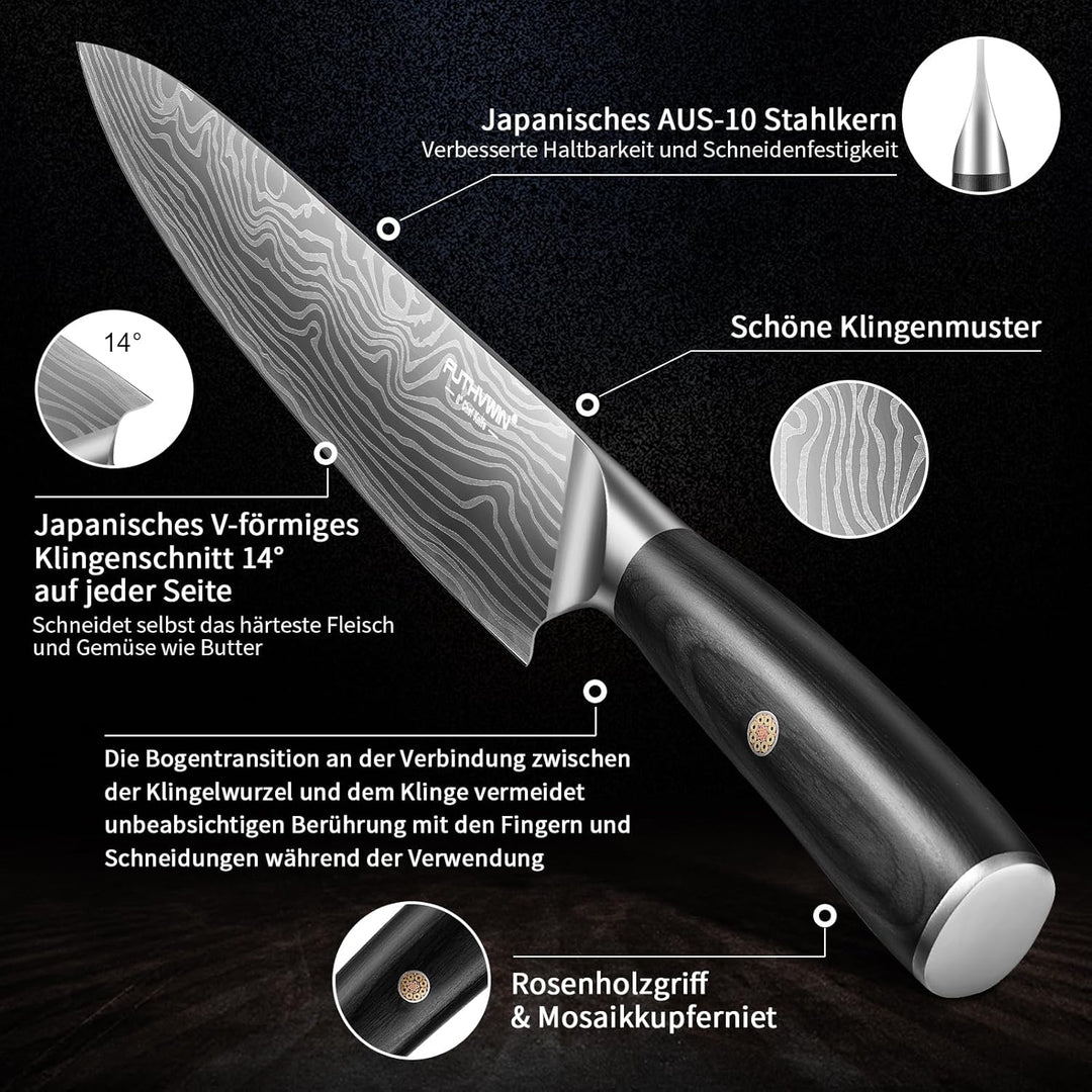 FUTHVWIN Messerset Ultra Scharfes Küchenmesser Set 7-teilig, Japanisches Hochwertigem Carbon Edelsta