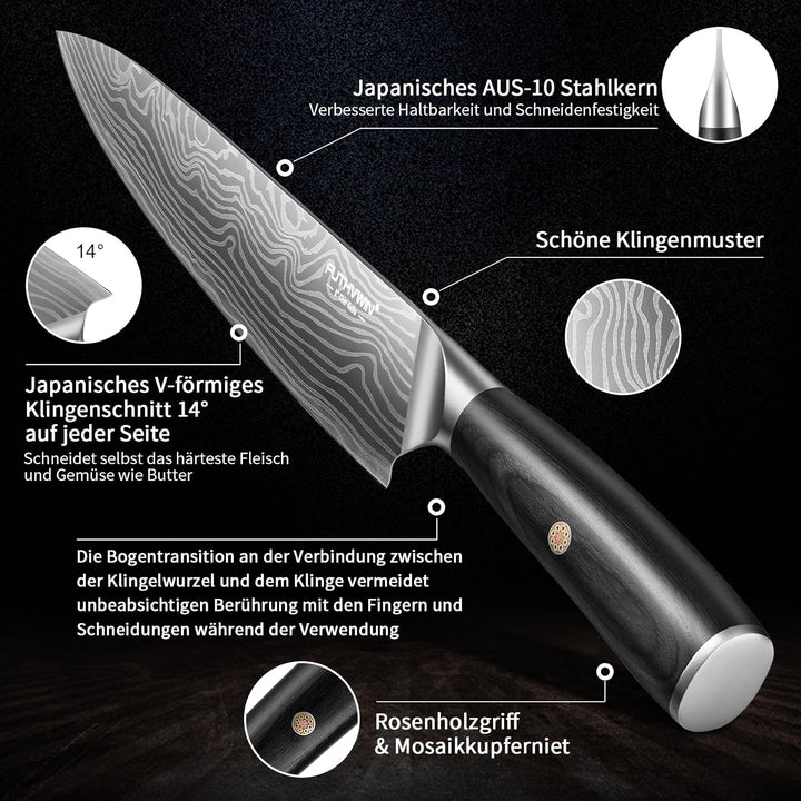 FUTHVWIN Messerset Ultra Scharfes Küchenmesser Set 7-teilig, Japanisches Hochwertigem Carbon Edelsta