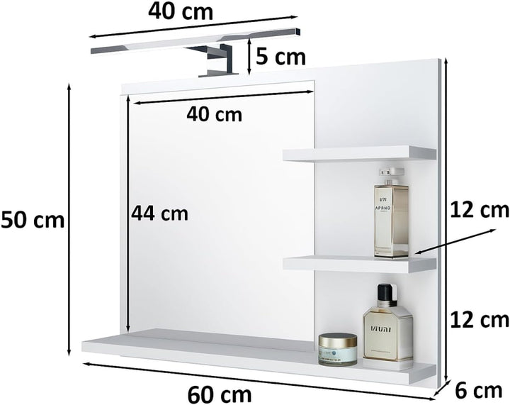 Badspiegel mit 3 Ablagen Badezimmerspiegel Spiegel Regal Wandspiegel Hängespiegel Badmöbel Spiegel F