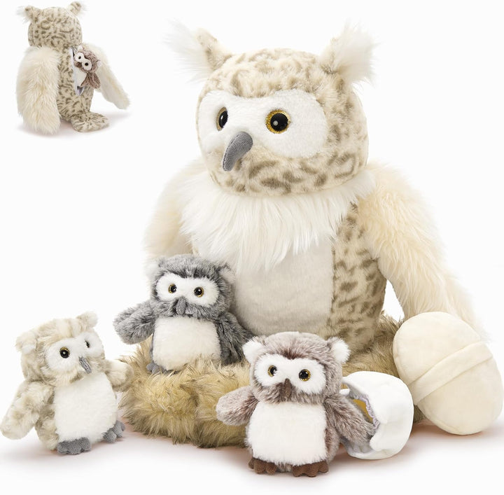 MorisMos gross Eule Kuscheltier XXL Set, 40cm hoch riesen Eule Kuscheltier mit 3 Babys im Bauch, owl