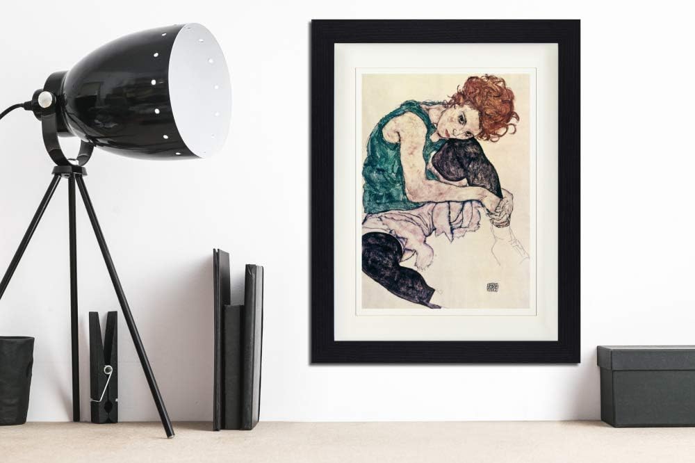 1art1 Egon Schiele Poster Die Frau des Künstlers, Sitzende Frau, 1917 Gerahmtes Bild Mit Edlem Passe