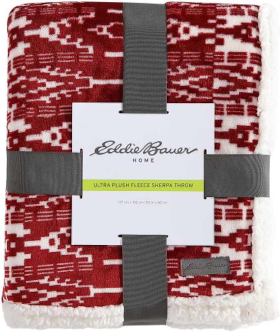 Eddie Bauer Sherpa Cozy San Juan Red Plush Throw, 50x60 Rot, Rot