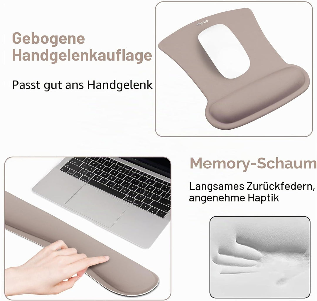 MOSISO Handgelenkauflagen für Mauspad&Tastatur Set,Ergonomisches Mauspad Rutschfester Boden Zuhause/