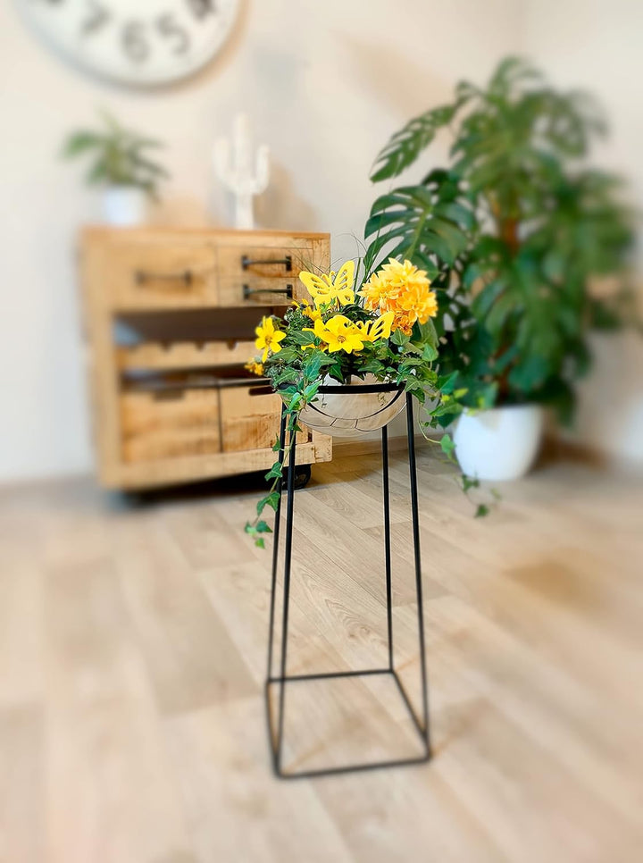 DARO DEKO Metall Blumentopf mit Ständer schwarz Silber 27 x 55cm Blumen-Töpfe Pflanztopf hoch Schale