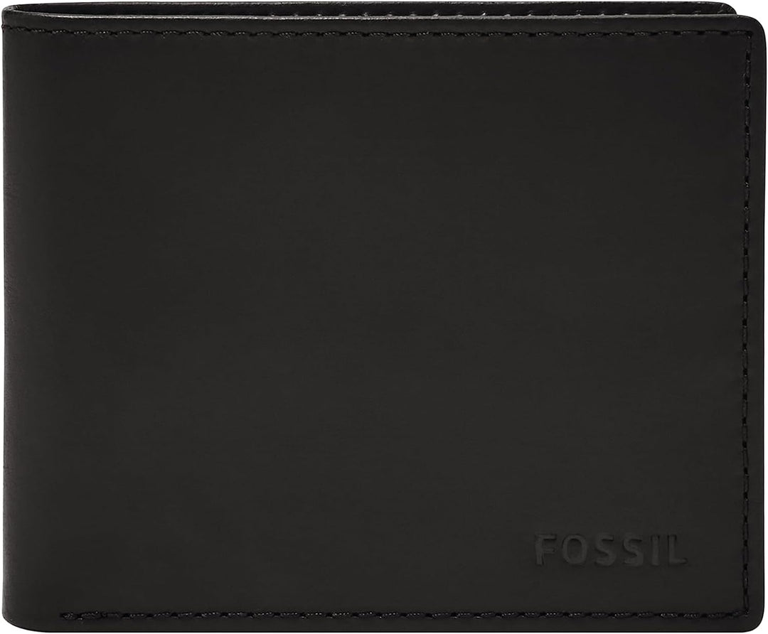 Fossil Men's Derrick RFID-Blocking Leather Bifold Wallet with Flip ID Window Schwarz, Schwarz
