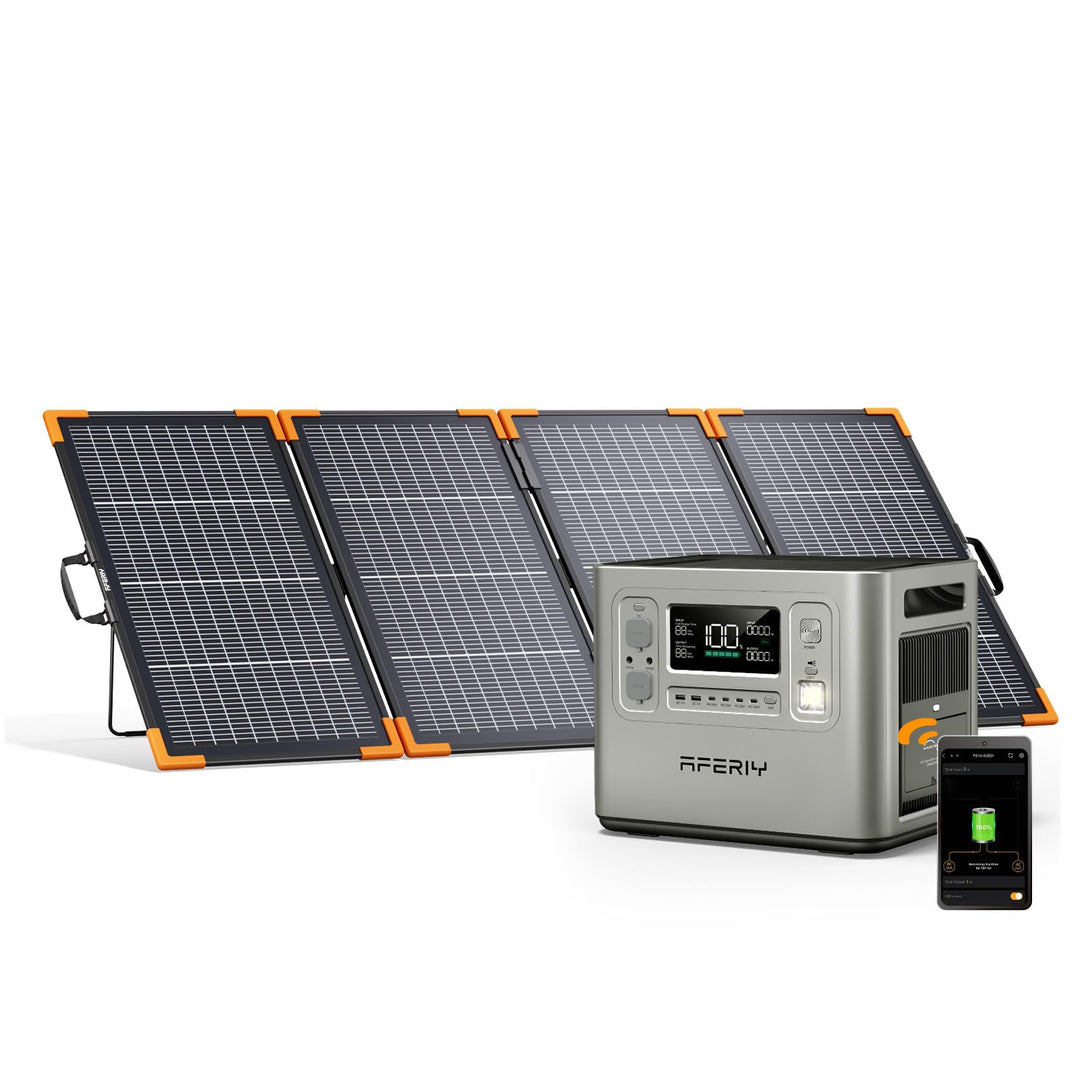 AFERIY 2400W2048Wh Solargenerator mit 400W Solarpanel, 1,5Std Schnellladung | Silber Tragbare Powers
