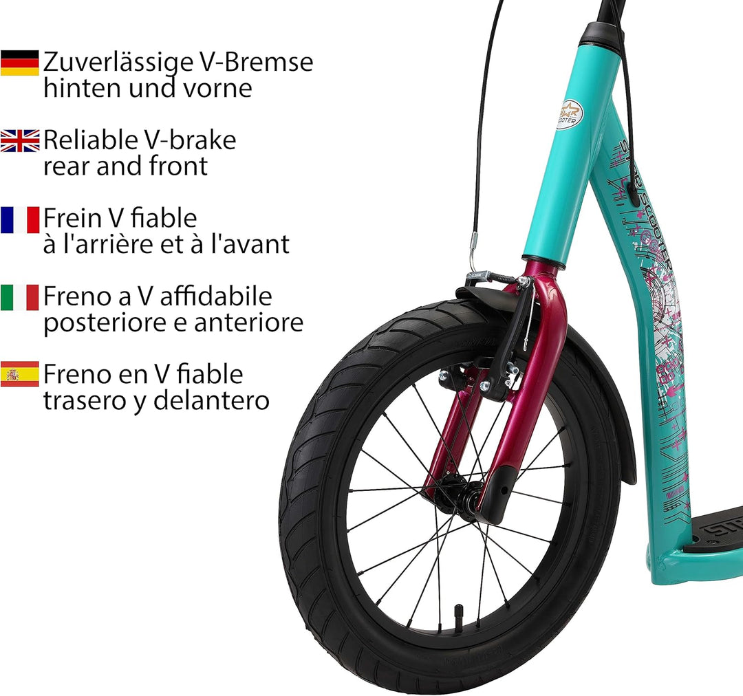 STAR SCOOTER Kinder Tret Roller ab 8 Jahre | City Kick Scooter Luftreifen Höhenverstellbar 16 Zoll N