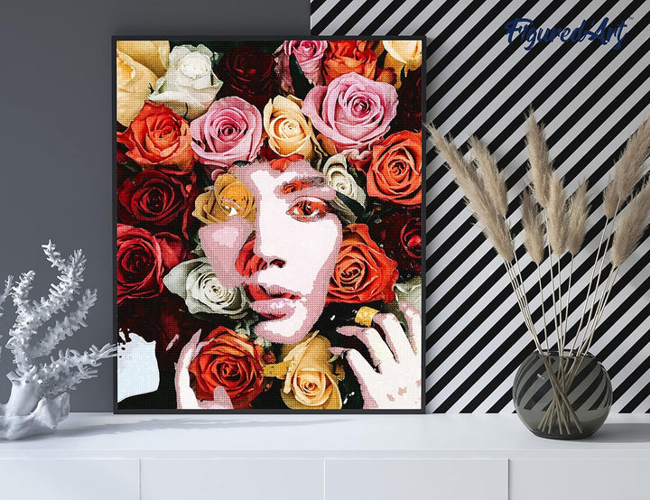 Figured'Art Diamond Painting Erwachsene 40x50cm Ganze Leinwand gerollt Rosengesicht 5D Bilder Eckige