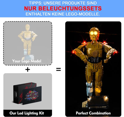 LocoLee Licht Kompatibel mit Lego Star Wars 75398 C-3PO Optische Version,Nur Lichter Set - Kein Mode