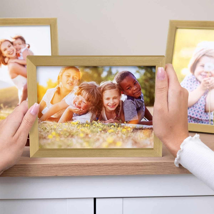 PHOTOLINI Bilderrahmen 15x20 Holz MDF Gold, 3er Set Bilderrahmen 20x15, Picture Frame mit Acrylglas,