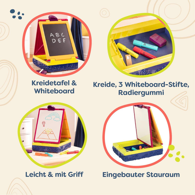 B. toys Tragbare Maltafel für Kinder mit Kreidetafel und Whiteboard – mit Zubehör Kreide, Schwamm, W