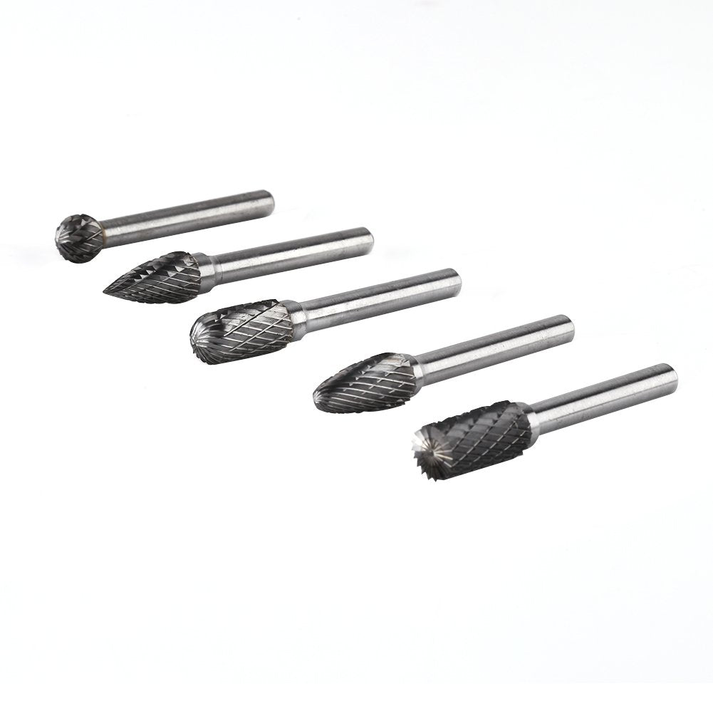 5Pcs 6mm Schaft Wolfram Stahl Rotary File Cutter Bits Doppelt Gestreift Schleifen Grat Kit 10mm Kopf