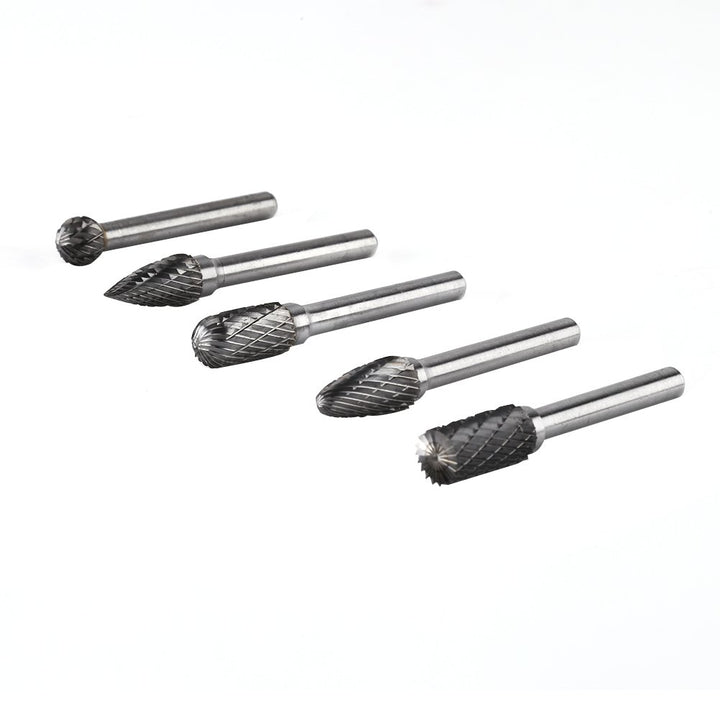 5Pcs 6mm Schaft Wolfram Stahl Rotary File Cutter Bits Doppelt Gestreift Schleifen Grat Kit 10mm Kopf
