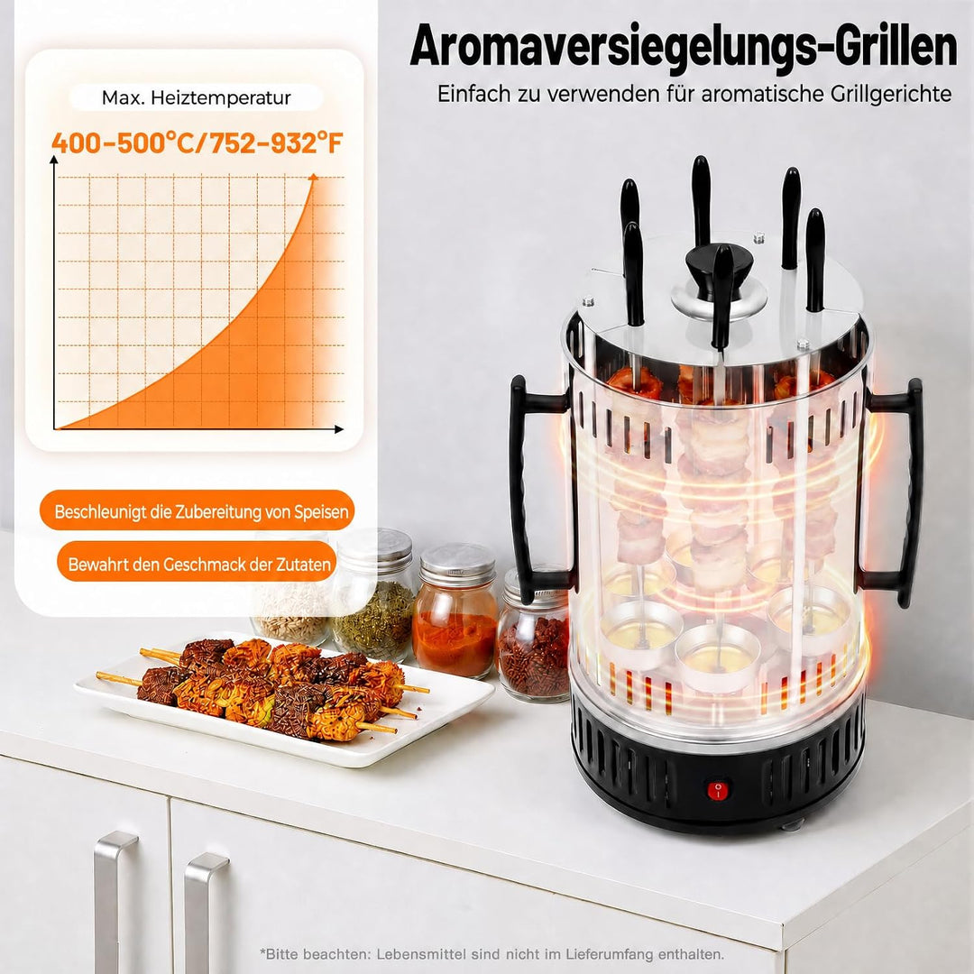 Elektrogrill Schaschlikgrill mit Motor Vertikaler Dönerspiess mit 6 Schaschlikspiesse 1000w Dönergri