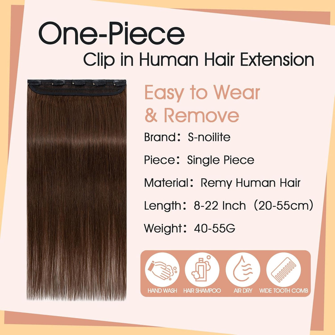 S-noilite Clip In Extensions Echthaar Mittelbraun Real human hair 1 pieces 5 clips Haarverlängerunge