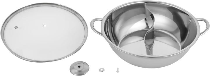 TONFEION Hot Pot Topf Dualer Hotpot heisser Topf Edelstahl mit Glasdeckel und Unterteilungen, Doppel