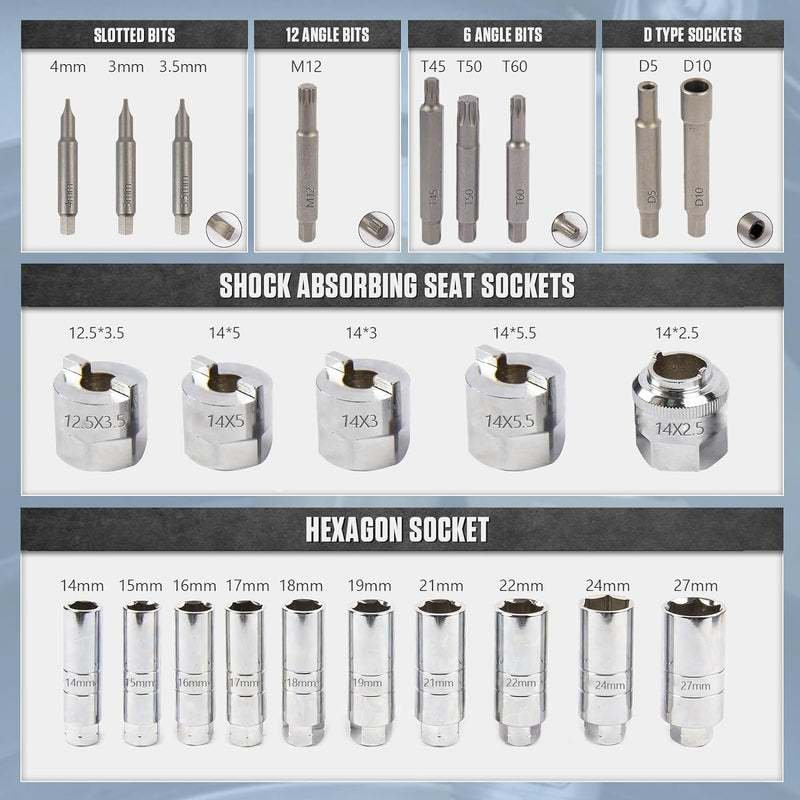 47 Stück Stossdämpfer Werkzeug Aufhängung Federbein Mutter Entfernung Installation Kit Auto Stossdäm