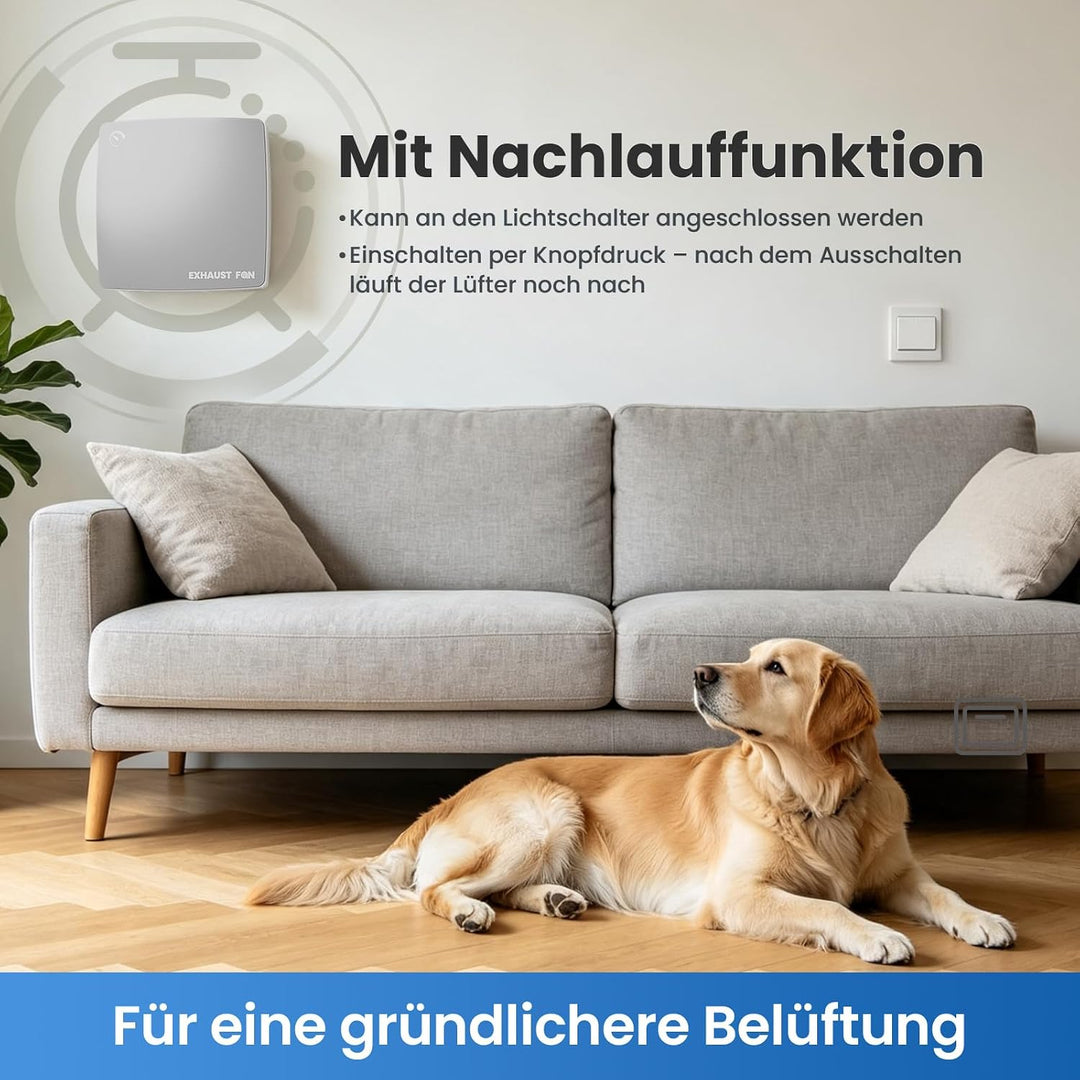 100mm Badlüfter mit Nachlauf Leiser IPX4 - Silber Silber mit Timer-Silber, Silber mit Timer-Silber